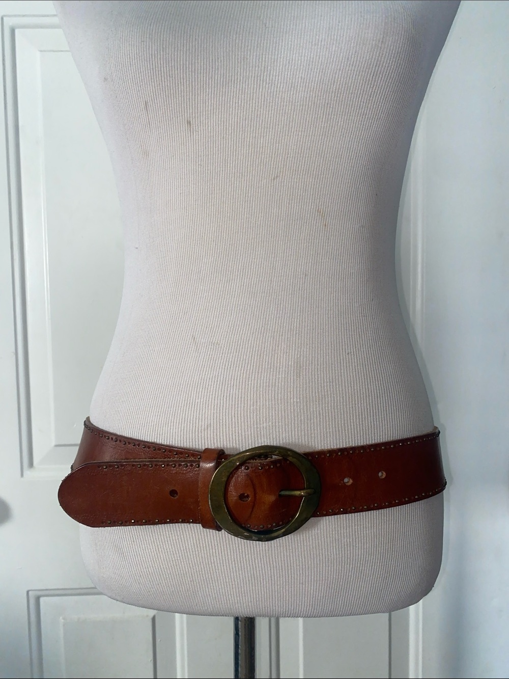 Vintage Fossil Brown Leather Belt Distressed Brass Buckle XL